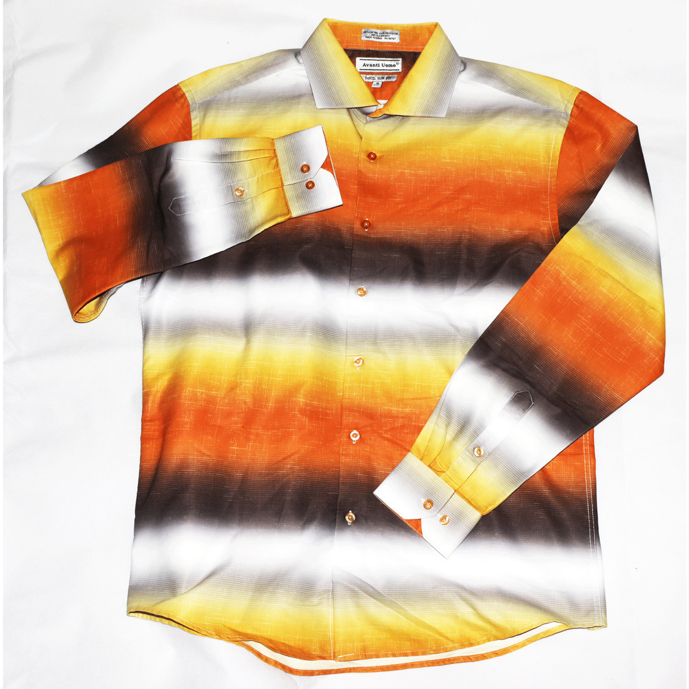 Avanti Uomo Daniel Slim Fit Men Long Sleeve Button Front Shirt Size XL 17-17 1/2